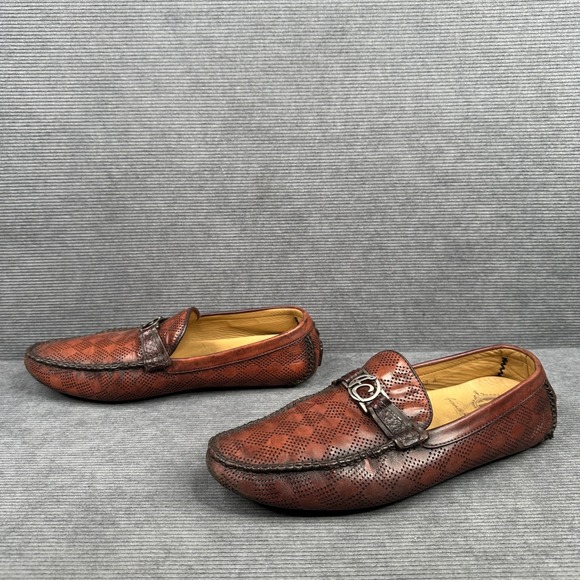Franco Cuadra Perforated Leather Driving Loafers Cognac Brown Exotic Trim main image 10